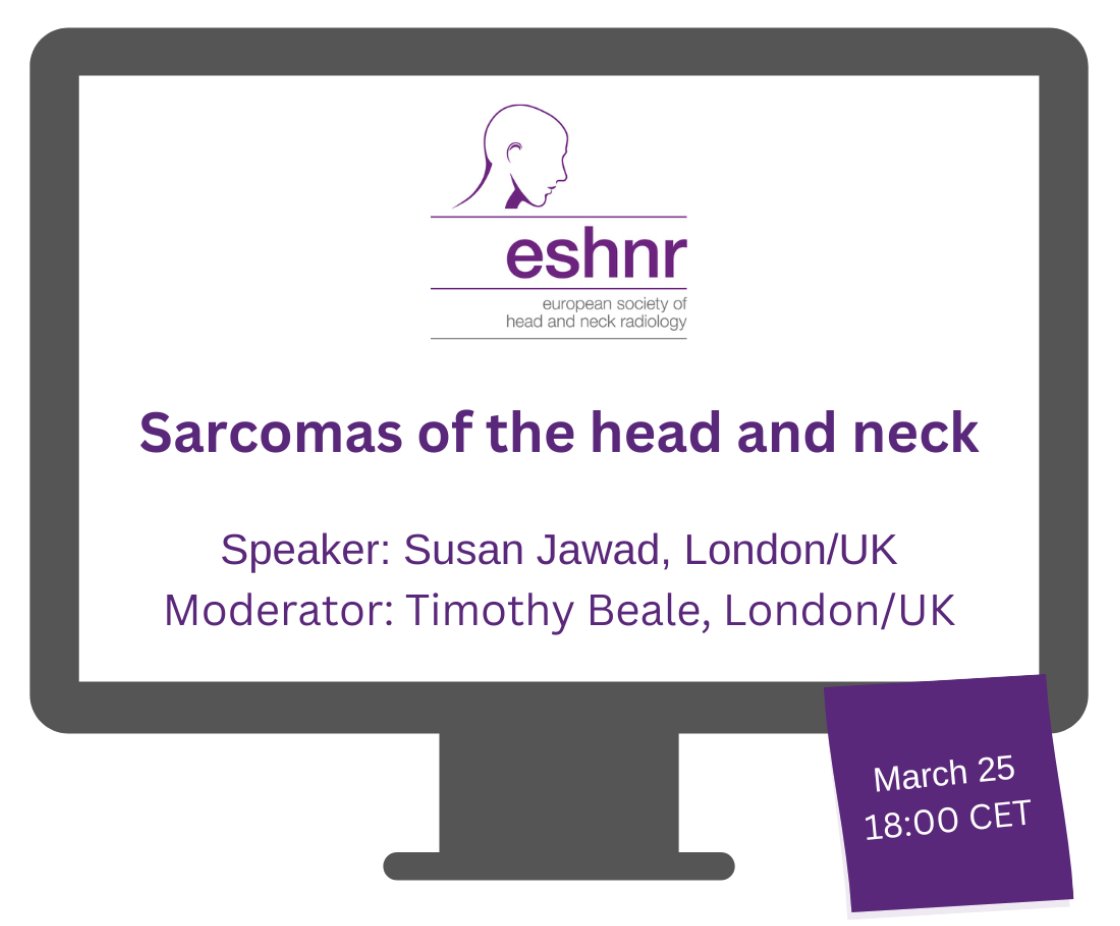 ESHNR (@eshnrsociety) on Twitter photo π Join us for the upcoming ESHNR webinar!
π
Date: March 25
π Time: 18:00 CET
π£οΈ Topic: Sarcomas of the head and neck
π€ Speaker: Susan Jawad <a href="/DrSusanJawad/">Susan Jawad</a>, London/UK
π¨βπ« Moderator: Timothy Beale, London/UK
Register now!
πtinyurl.com/2p9sf5fu π Join us for the upcoming ESHNR webinar!
π
Date: March 25
π Time: 18:00 CET
π£οΈ Topic: Sarcomas of the head and neck
π€ Speaker: Susan Jawad <a href="/DrSusanJawad/">Susan Jawad</a>, London/UK
π¨βπ« Moderator: Timothy Beale, London/UK
Register now!
πtinyurl.com/2p9sf5fu