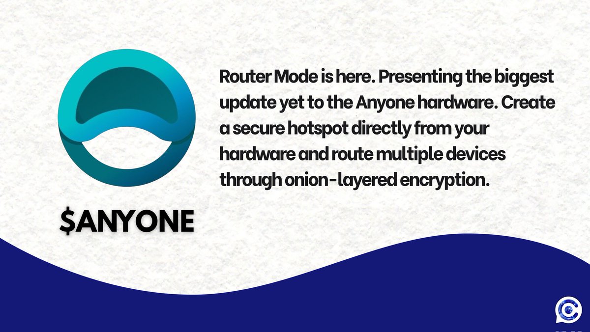 oct_gems's tweet photo. $ANYONE is one of the most favourite projects in the crypto community 🚀

And there are a lot of recent updates and announcements from @AnyoneFDN's team 

So here's a quick recap of recent updates from $ANYONE : 

🔹 Router Mode is here. Presenting the biggest update yet to the Anyone hardware. 

Create a secure hotspot directly from your hardware and route multiple devices through onion-layered encryption. 

Secure multi-layered anonymity, now for the home. 

🔹 $ANYONE has crossed 11,000 total registered relays in the Anyone Network.

🔹 Uptime rewards are now live for all relays, allowing operators to earn dedicated rewards for keeping their relays consistently online. 

🔹 The new mining homepage on the Anyone website is live.

The one-stop shop to introduce contribution and earning in the Anyone Network! 

From live updated network stats to a new relay leaderboard, see it all below 👇 

🔗 https://t.co/DEQWt4j8BG

Follow these chads for more alpha on $ANYONE : 

@KryptoInsider1 

@crypto_ideology 

@RvCrypto 

@Cryptech_Sam 

@rogermoonCrypto 

@HouseofChimera 

@Kucoin_Gems 

@0x99Gohan 

@blockchain_goat 

@CryptoGems100YT