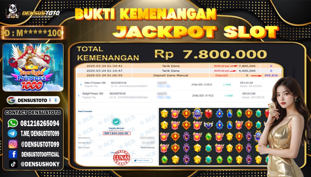 DensusToto's tweet photo. SELAMAT KEPADA MEMBER DENSUSTOTO YANG SUDAH JP

PROVIDER: PRAGMATIC PLAY
GAME: STARLIGHT PRINCESS 1000
TOTAL WD: RP. 7.800.000
BANK: BCA

#buktijpdensustoto #densustoto #starlightprincess1000 #pragmaticplay https://t.co/wVsO2OHdB8
