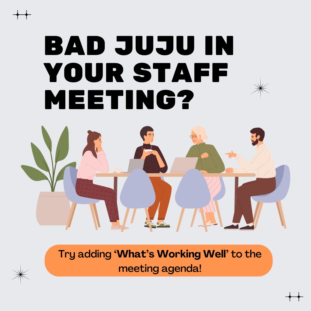 Why? Because this helps staff see all of the GOOD things that are happening at school before they work on the more complex problems…and when we feed good, we solve problems more effectively, so this strategy just makes sense!
