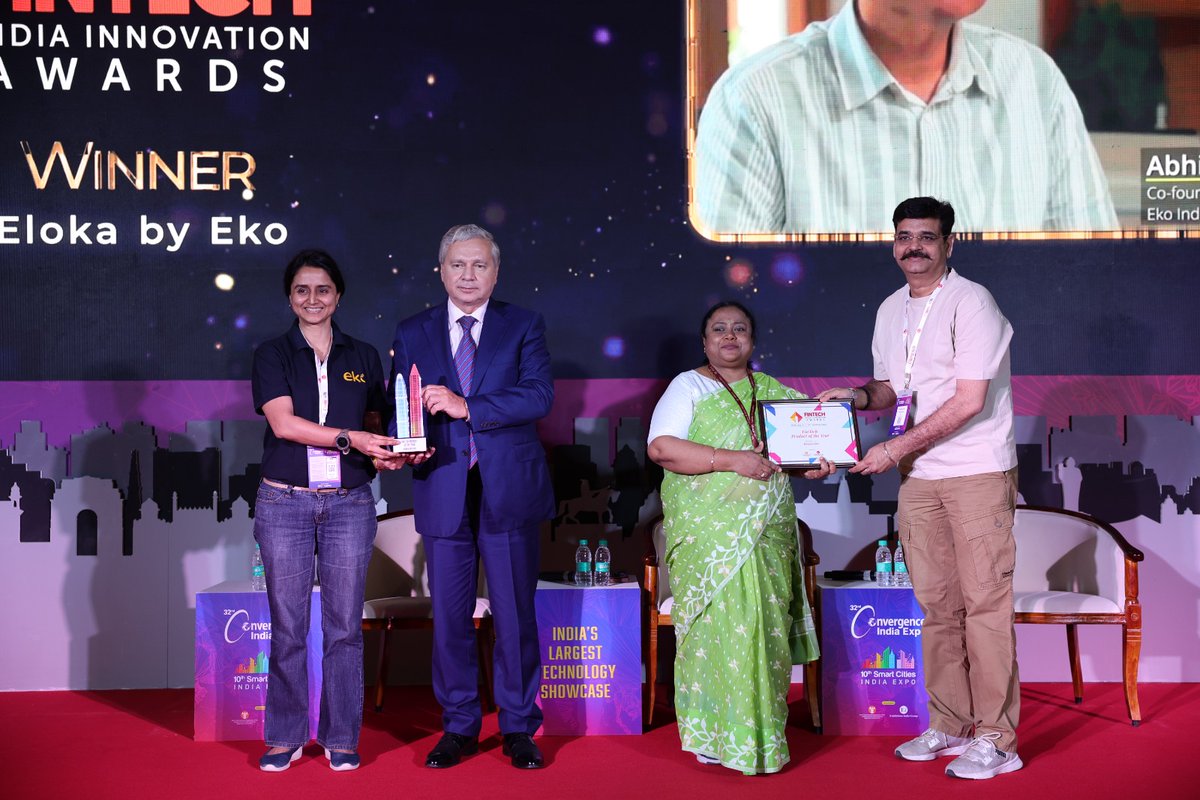 ekospeaks's tweet photo. Big News from the 32nd Convergence India Expo!

Eloka has been honored with the "Fintech Product of the Year" award! 

This milestone reflects our commitment to powering Digital Bharat and Viksit Bharat through innovation &amp; impact.
Thank you to all our partners &amp; supporters! https://t.co/voGfhX722m