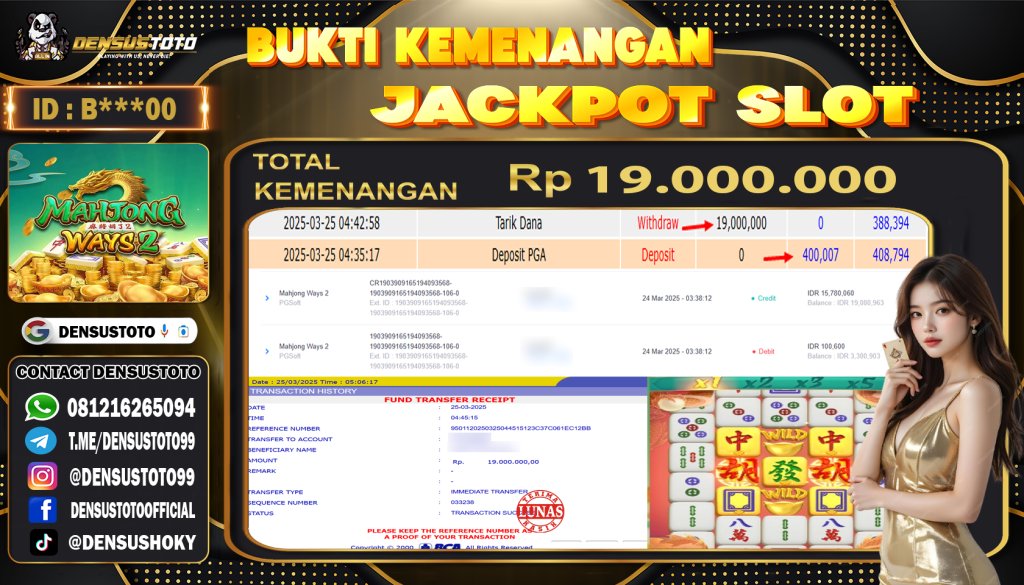 DensusToto's tweet photo. SELAMAT KEPADA MEMBER DENSUSTOTO YANG SUDAH JP

PROVIDER: PGSOFT
GAME: MAHJONG WAYS 2
TOTAL WD: RP. 19.000.000
BANK: BCA

#buktijpdensustoto #densustoto #mahjongways2 #pgsoft #PGSOFTOFFICIAL https://t.co/orNZSt2aag