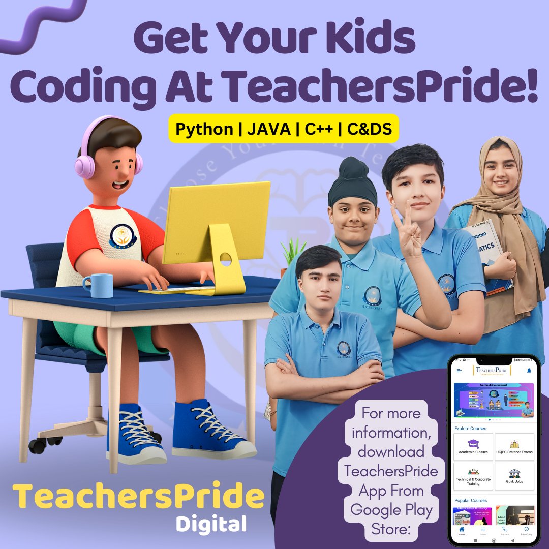 PrideTeachers's tweet photo. Unlock Your Coding Potential! We are excited to announce our upcoming coding classes for beginners and experienced learners!  Course Details: - Programming languages: Python, Java, C++, C, Data Structure and more..  - Course levels: Beginners to Advanced At @PrideTeachers https://t.co/bqqiPtqAco