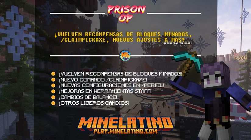 👋 | ¡Hola, jugadores!

¡La actualización n°67 de Prison OP llegó con cambios y cosas nuevas!⛏️
¿Quieres ver el resumen?

#Minecraft #Minecrafters #MineLatino #MinecraftServer