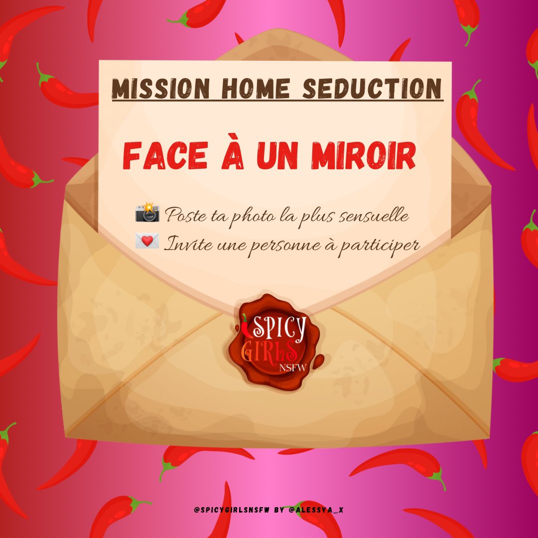 🌶️ 𝙈𝙄𝙎𝙎𝙄𝙊𝙉 𝙃𝙊𝙈𝙀 𝙎𝙀𝘿𝙐𝘾𝙏𝙄𝙊𝙉 🌶️ 

🪞Et si ton reflet devenait ton + grand admirateur ?
Aujourd’hui, il devient ton complice et témoin de ta sensualité. Joue avec ton regard, les ombres, les reflets. Apprivoise chaque expression, laisse la magie opérer 🔥