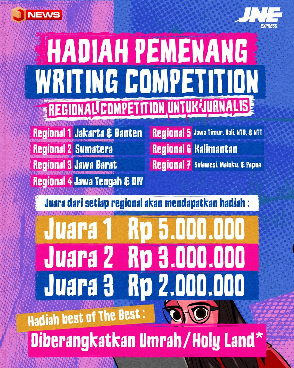 ✨JNE Content Competition 2025 is coming!✨

Dapatkan kesempatan memenangkan total hadiah RATUSAN juta rupiah dengan mendaftarkan karya terbaikmu dalam bentuk penulisan, foto, video, dan desain!

Karyamu akan dinilai langsung oleh dewan juri yang ahli dalam bidangnya.

Yuk,