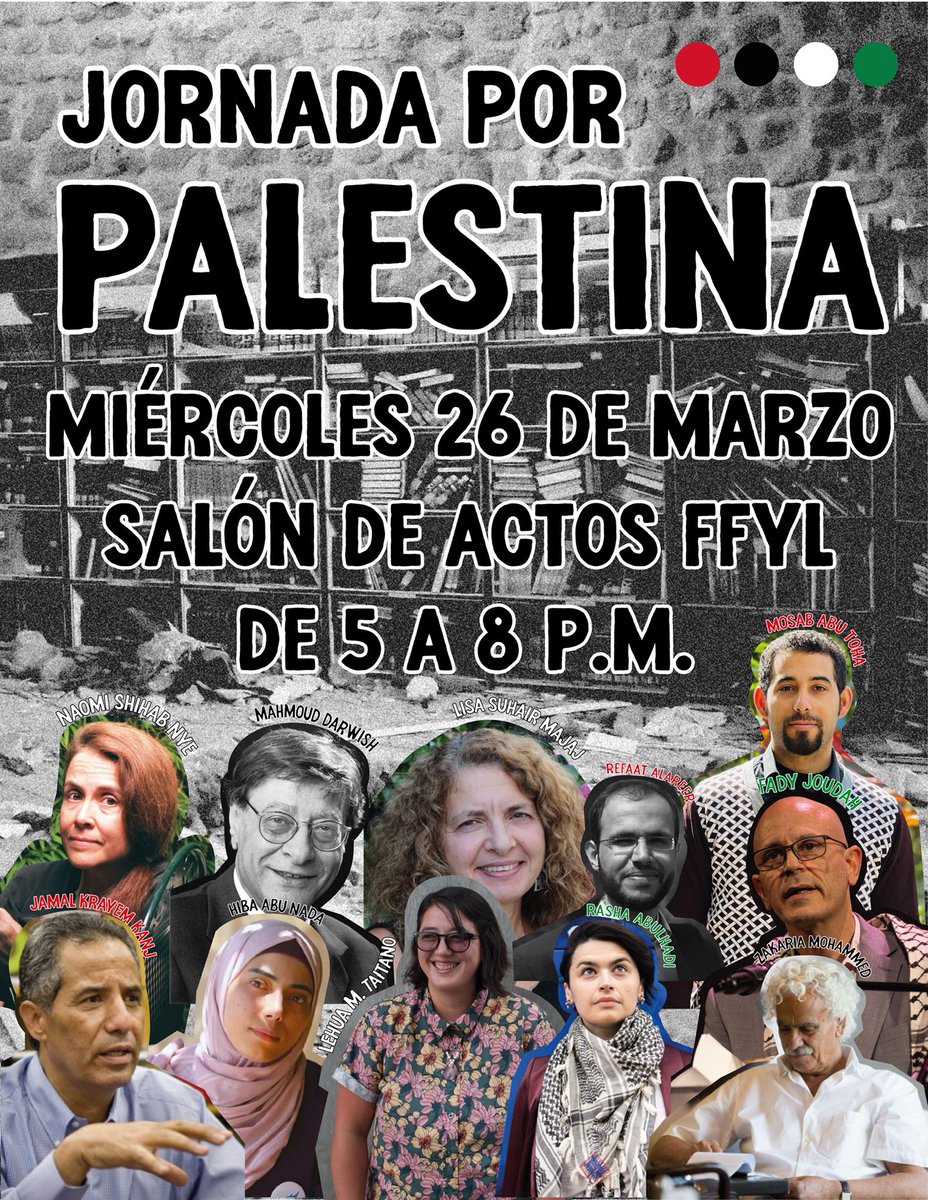 cecomun_'s tweet photo. @FrFreelanceMex @Andalalucha @MexconPalestina @Frente_Libertad @YoXLas40Horas2 @CulturaColectiv @Transcontingnta #LuchasEnAgenda | 26 de marzo | CDMX

Jornada por Palestina 🇵🇸🍉 organizada por alumnxs del Colegio de Letras Modernas. 

Habrá una clase magistral por la profesora Silvia Sáez, lectura de poesía y teatro 🎭. 

📍 FFYL de la UNAM, a partir de las 5:00 PM. https://t.co/luUEkbtZc0