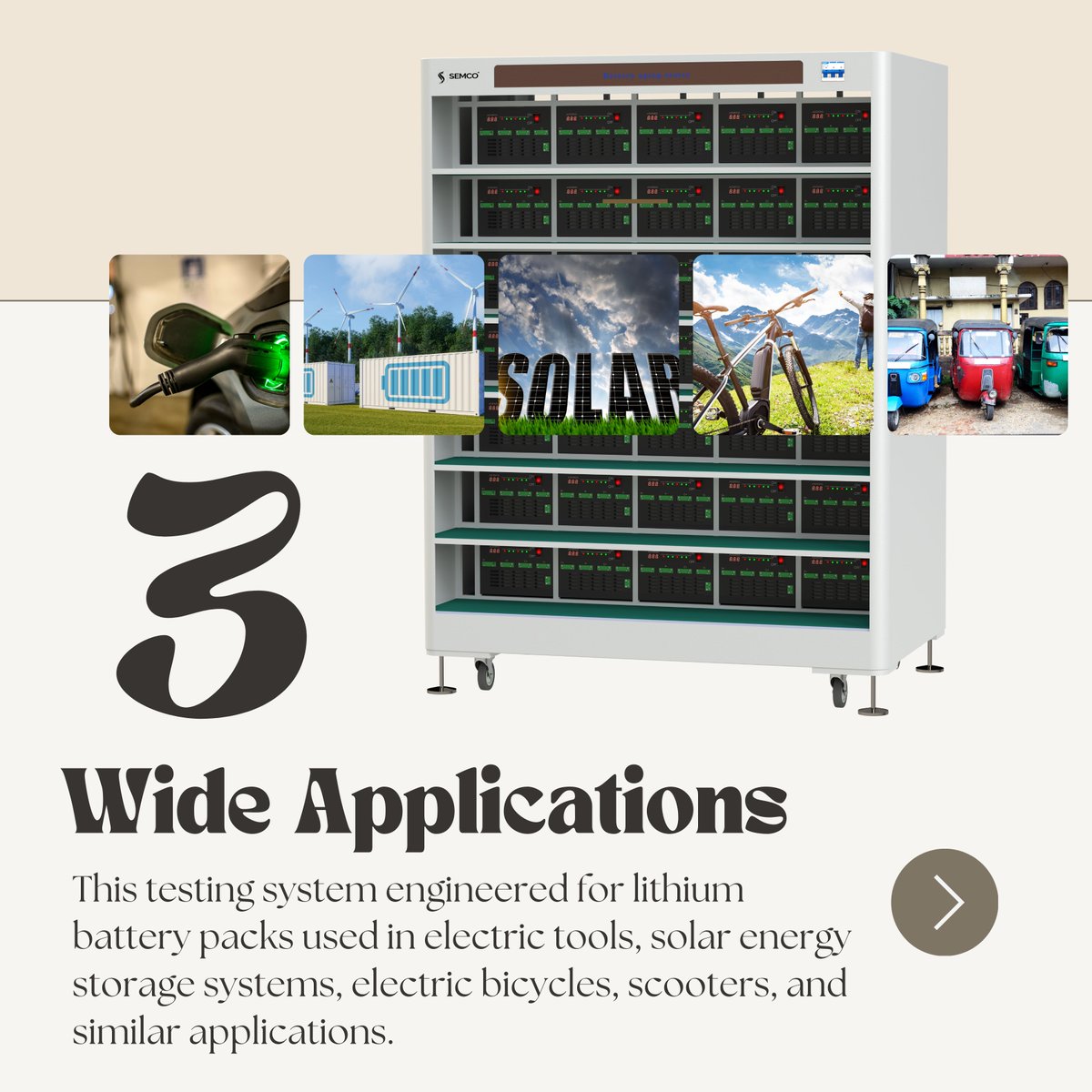 semcoinfratech's tweet photo. Testing #lithiumbatterypacks? The Semco SI-Y Battery Charging/Discharging System 50V is your solution. Compact design, complete solution for battery pack #cycletesting. Ideal for e-tools, #Solar, #ebikes &amp; more. Swipe to learn more!

For inquiries, or call +91-8920681227. https://t.co/yVZe9eceeM