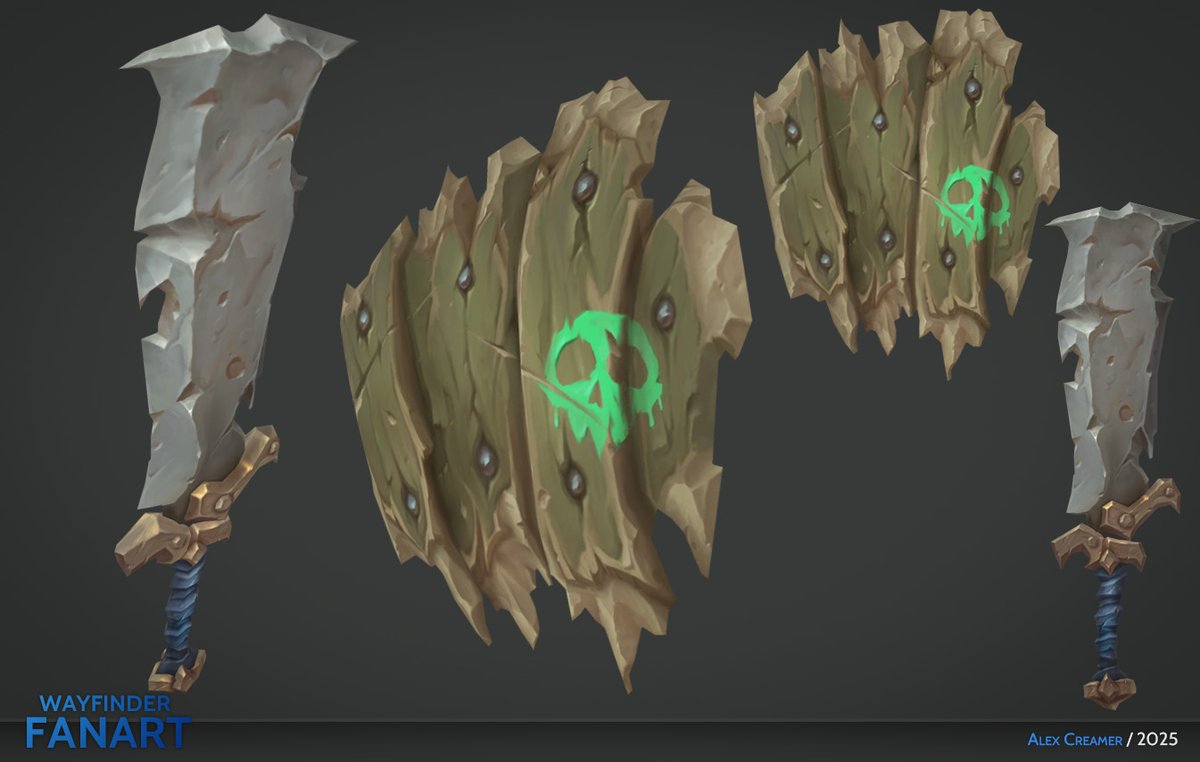 ItsAlexCreamer's tweet image. For personal practice, I wanted to model and paint some of the Wayfinder weapons based on the awesome concepts by Baldi Konijn!
Thanks for checkin it out :)