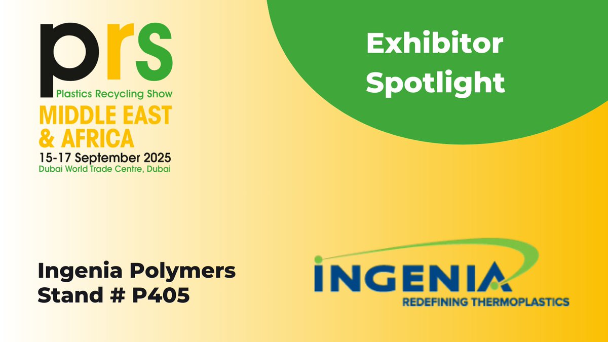 Welcome Ingenia Polymers as Exhibitors at the Plastics Recycling Show Middle East &amp; Africa in Dubai 15-17 Sept 2025. Ingenia Polymers is one of the most trusted thermoplastics providers in the world today with a range of sustainable solutions. loom.ly/hHlBYjk