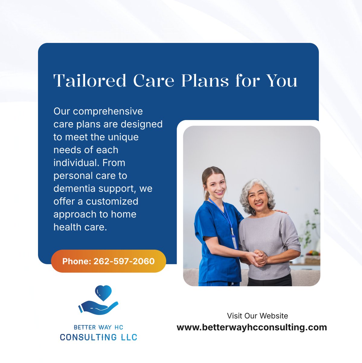 betterwayhc's tweet image. Experience care that’s personalized to fit your needs. Better Way HC Consulting LLC provides customized care plans to support independence, health, and well-being. Contact us today! 

#HomeHealthCare #MilwaukeeWI #CarePlans