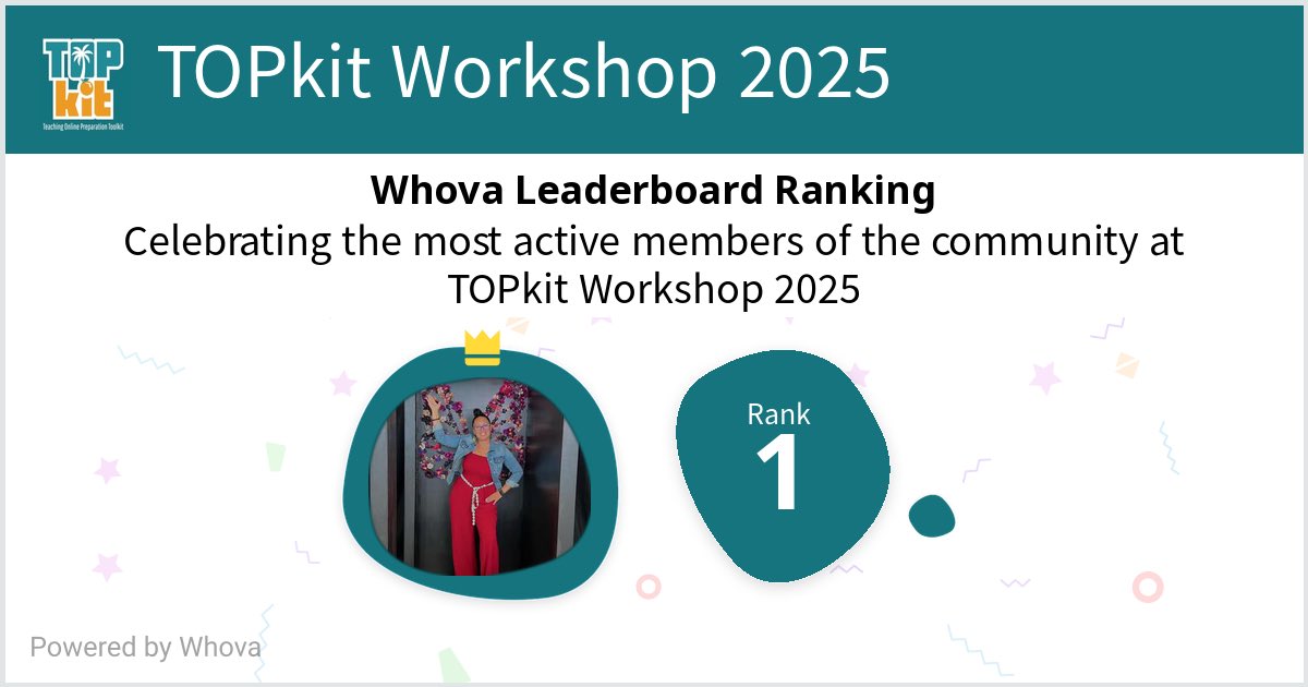 I ranked #1 on the Whova leaderboard at TOPkit Workshop 2025! #topkit2025 - via #Whova event app