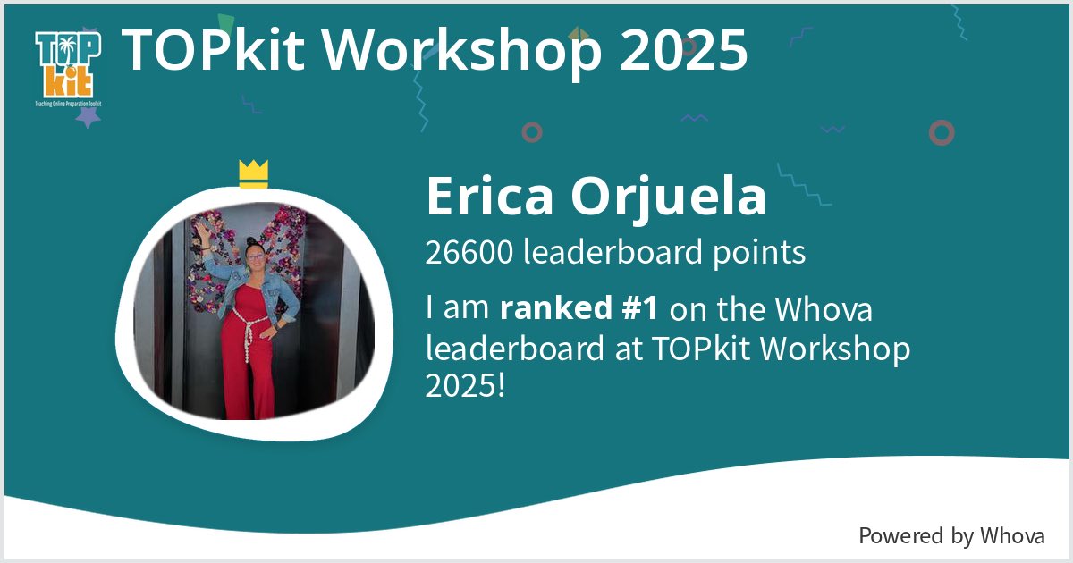 I ranked #1 on the Whova leaderboard at TOPkit Workshop 2025! #topkit2025 - via #Whova event app