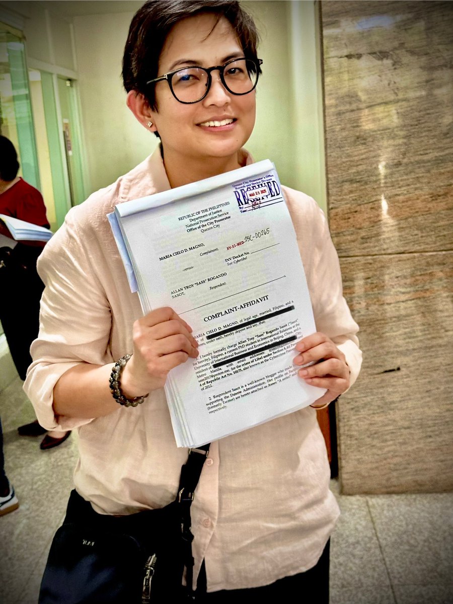 profcielomagno's tweet image. Today, I filed a criminal complaint against Sass Sasot for the crime of cyberlibel. Like many others, I have been the subject of malicious imputations and wrongs by Ms. Sasot.

 It’s time to push back and to use all the legal remedies that are available to us to put an end to…