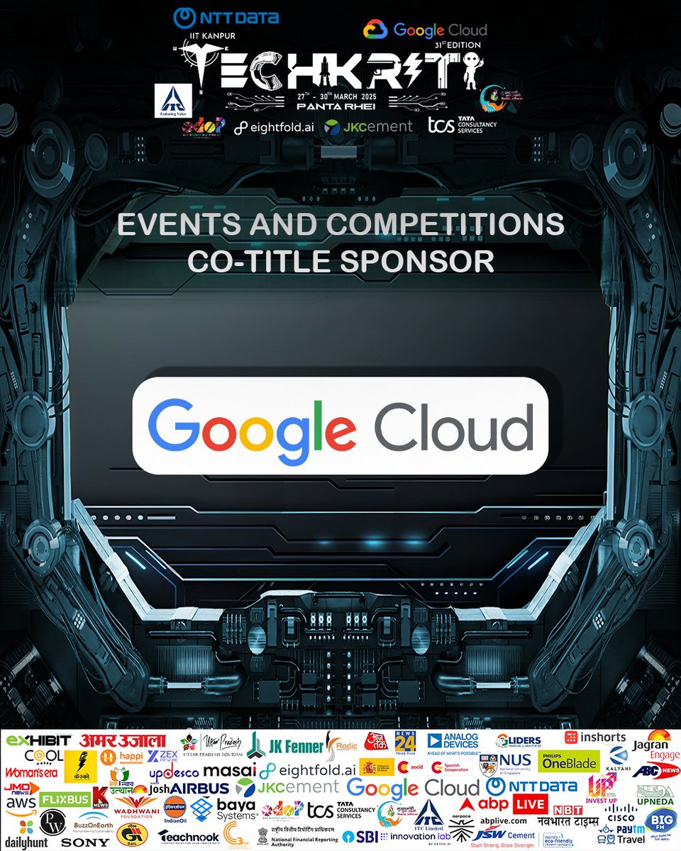 techkriti_iitk's tweet image. We are thrilled to announce Google Cloud as the Co-Title Sponsor for Events and Competitions at Techkriti'25, IIT Kanpur!  
#Techkriti25 #GoogleCloud #Innovation #PanthaRhei #31stEdition #events #competitions #cotitle #sponsor