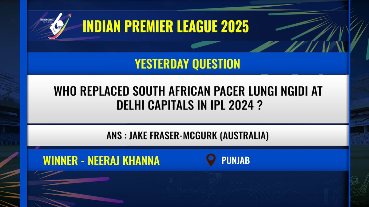 ddsportschannel's tweet image. Big cheers to @ineerajkhanna, our IPL Quiz winner 🥇 Your 🎁is on its way! 

#IPL2025 #IPLContest