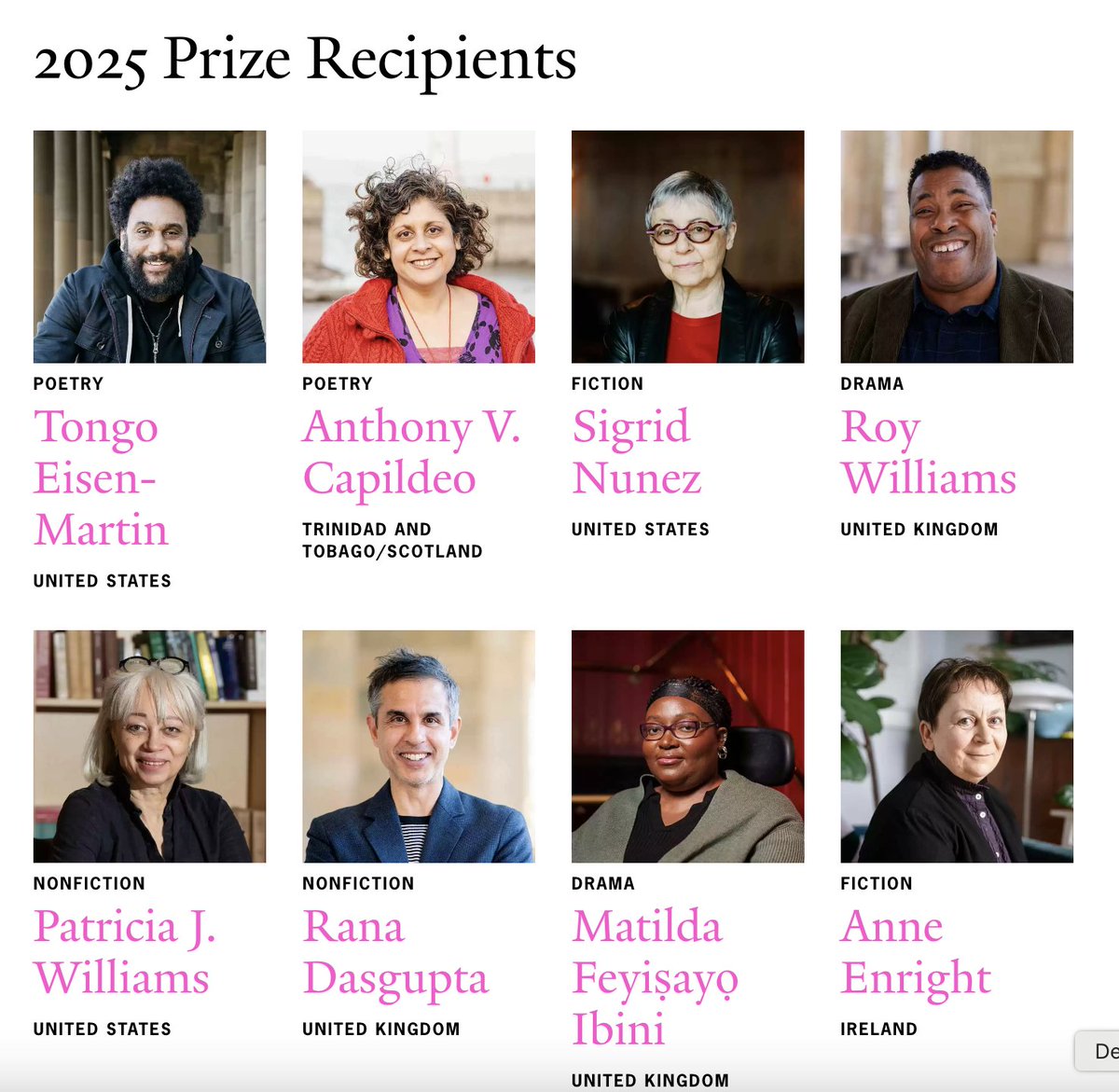 mixdevil66's tweet image. Novelist #AnneEnright wins a $175k @WindhamCampbell prize. Awarded to writers of fiction, nonfiction, poetry and drama, 2025’s recipients include novelist #SigridNunez, playwright #RoyWilliams and poet #AnthonyVCapildeo theguardian.com/books/2025/mar… 📚
