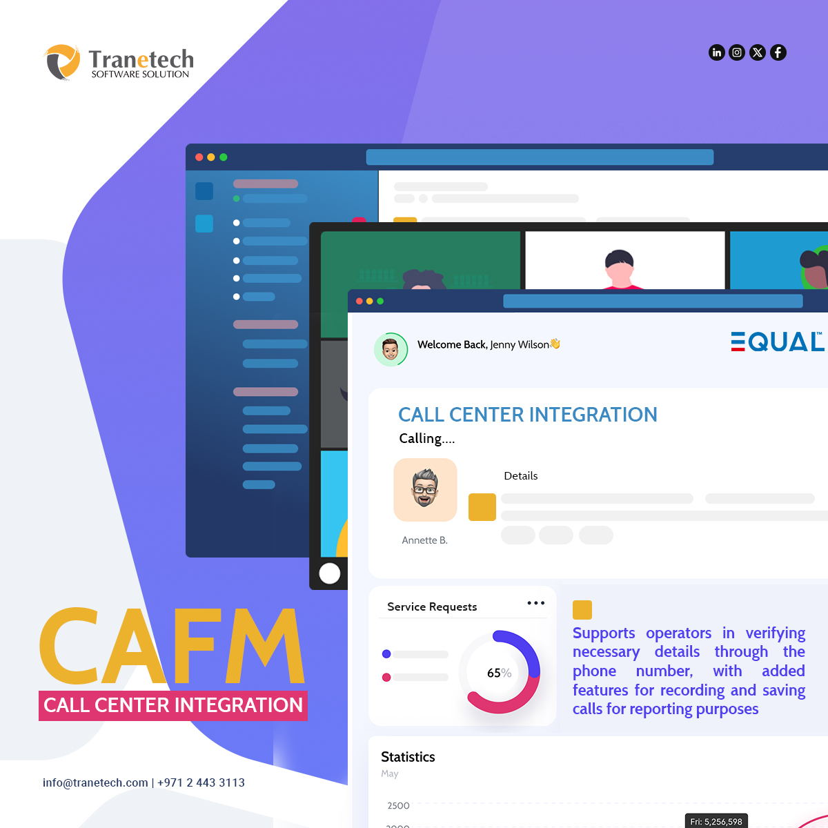 Tranetech Solutions (@tranetech_uae) on Twitter photo EQUAL's CAFM provides feature of call recording functionality with server-based storage for efficient report creation.
Visit tranetech.com/equal-facility…
Contact Us:
Abu Dhabi Branch:
📞02 443 3113
✉️ info@tranetech.com
Dubai Branch:
📞 04 514 9922
✉️ infodxb@tranetech.com EQUAL's CAFM provides feature of call recording functionality with server-based storage for efficient report creation.
Visit tranetech.com/equal-facility…
Contact Us:
Abu Dhabi Branch:
📞02 443 3113
✉️ info@tranetech.com
Dubai Branch:
📞 04 514 9922
✉️ infodxb@tranetech.com