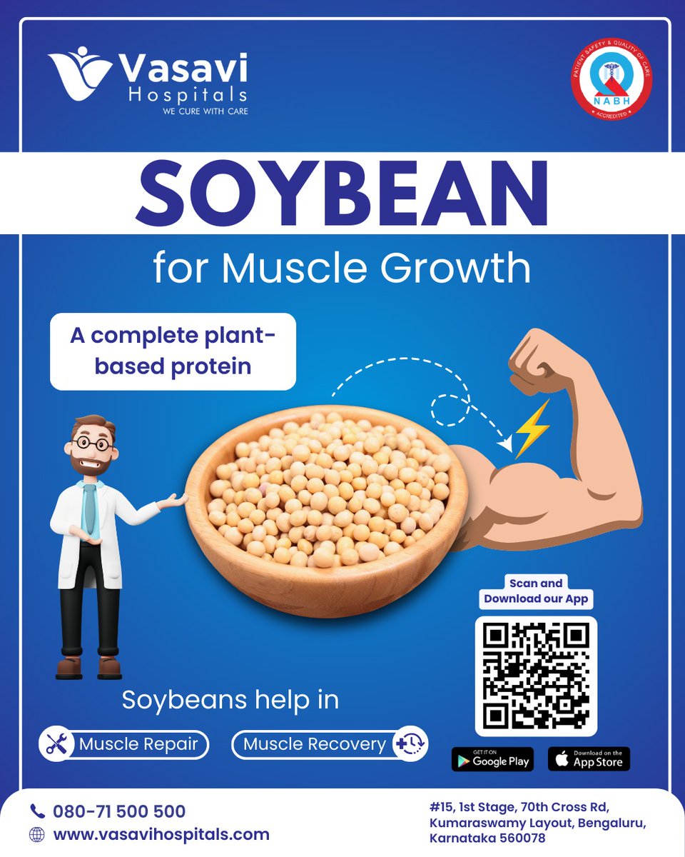 vasavihospitals's tweet image. Soybean: The Powerhouse for Muscle Growth!

Packed with complete plant-based protein, soybeans support muscle repair, recovery, and strength building. 

They’re a great addition to any diet, especially for vegetarians and athletes.

#SoybeanPower #PlantBasedProtein #MuscleGrowth