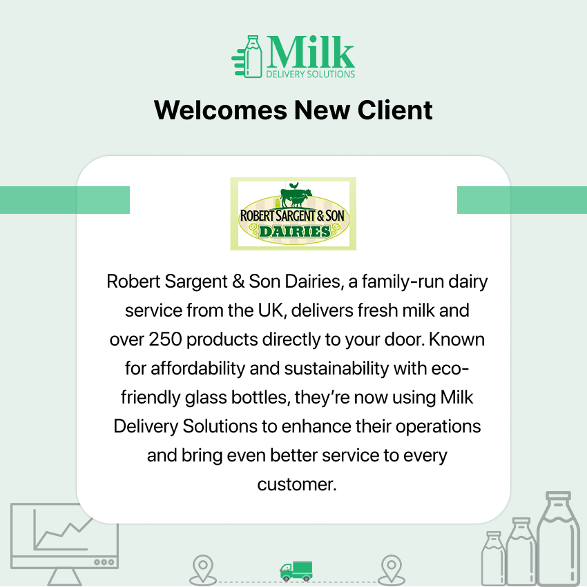 milkdeliverysol's tweet photo. Thrilled to welcome Robert Sargent &amp; Son Dairies to the MDS family! 

#milkdelivery #dairy #newclient #freshmilk #ecofriendly https://t.co/ozmHlirpvf