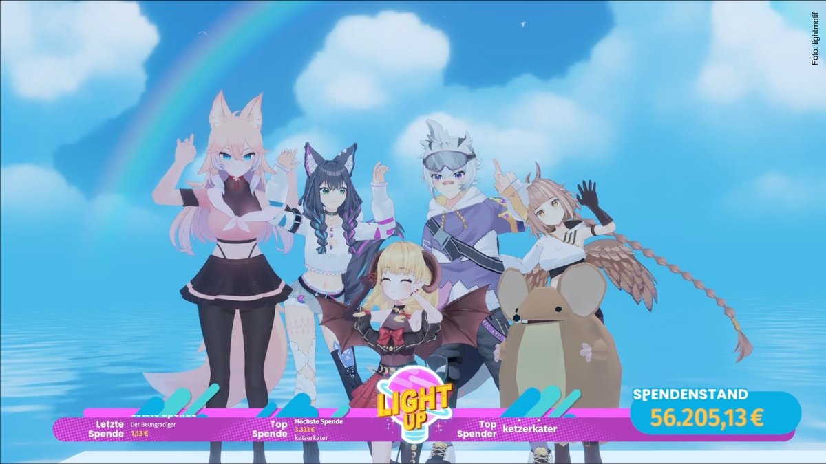 Beim zweiten LightUp-#Charity-Stream von Jinja, Nayami, Lunywoo, Finstey, Mona Euphelia, Asche, Laphipi, Maakurika und Xiulan Long kamen mehr als 56.000 Euro für unsere #Tierheim-Schützlinge zusammen! #Danke, dass Ihr und Eure Community ein Herz für unsere Tiere habt!🧡 #berlin