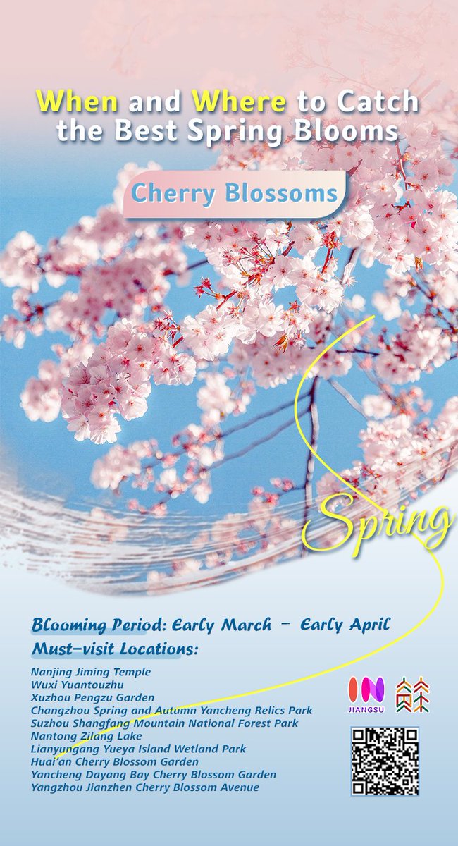 jiangsuandyou's tweet photo. Spring's limited-edition flower fields are blooming! 🌼🌸🌷 Follow our Jiangsu flower calendar—never miss a petal-perfect moment. #JiangsuBlooms #FlowerSeason #SpringInJiangsu #Wanderlust #CinaTravel @VisitJiangsu @GoJiangsu #cherryblossom https://t.co/dBTzFmOVJA