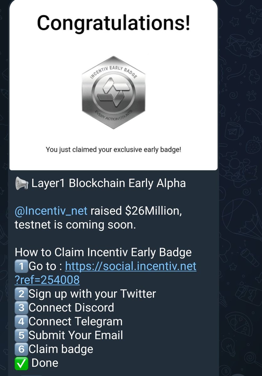 📢 Layer1 Blockchain Early Alpha 

<a href="/Incentiv_net/">Incentiv</a> raised $26Million, testnet is coming soon.
Joining Link 👇👇👇
social.incentiv.net/?ref=348634

$BOI
<a href="/Boithebear/">Boi</a>