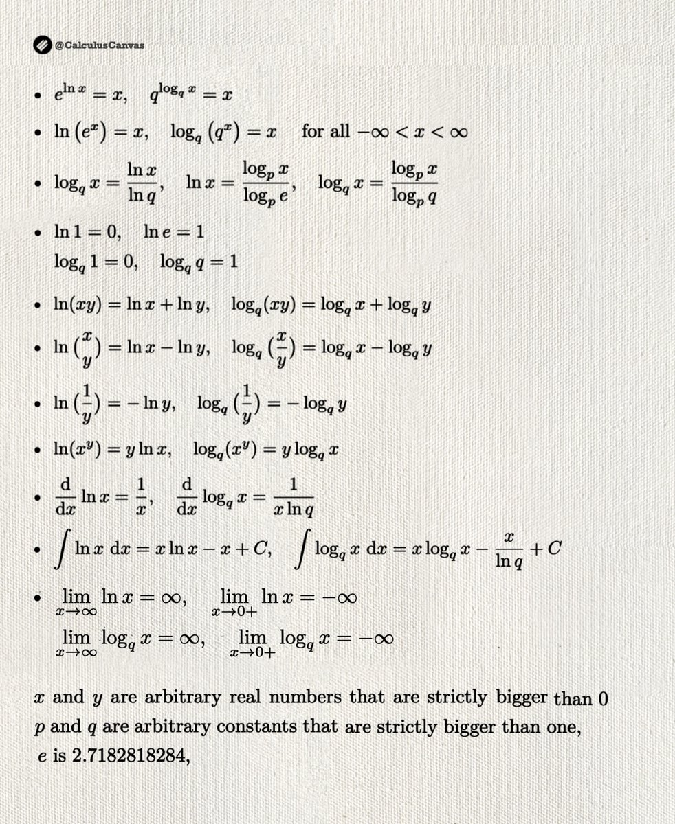 TheMathFlow's tweet image. Key Properties and Rules of Logarithmic Functions...ᝰ.ᐟ