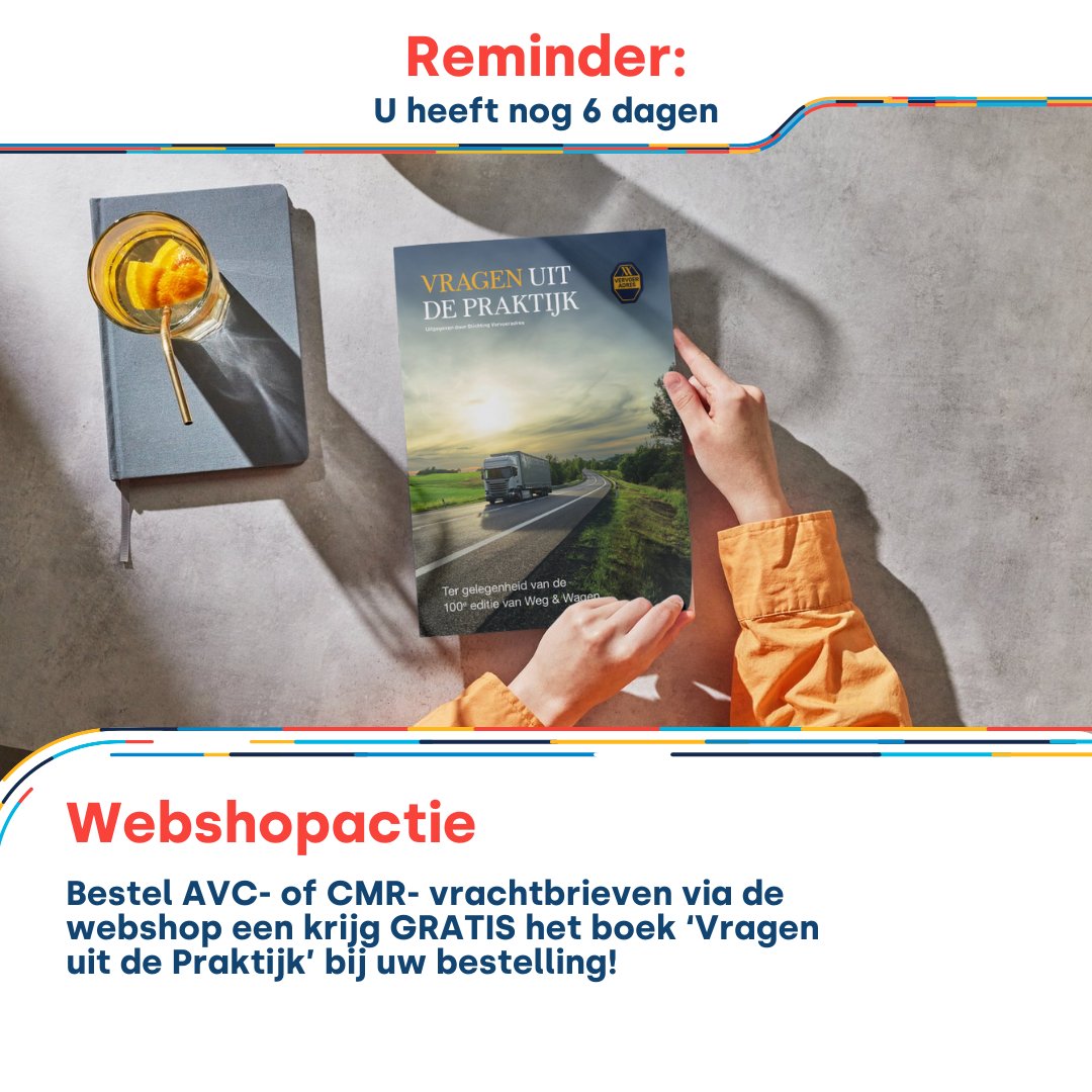 ⏳ Reminder | Gratis ‘Vragen uit de Praktijk’ bij uw bestelling! 📘
 
Bestelt u t/m 31 maart 2025 AVC- of CMR-vrachtbrieven via de webshop van Beurtvaartadres? Dan ontvangt u gratis het boekje ‘Vragen uit de Praktijk’!
 
Profiteer nu en bestel direct! 👉beurtvaartadres.nl/r/yn1