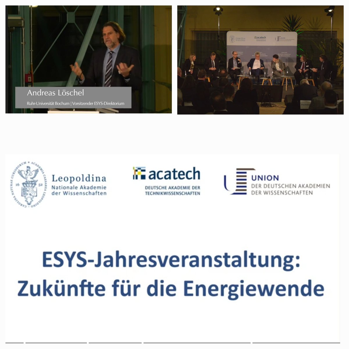 andreasloeschel's tweet image. Die Jahresveranstaltung der Akademieninitiative „Energiesysteme der Zukunft“ (#ESYS) beschäftigte sich    mit Zukünften der Energiewende. Denken in Szenarien ist für einen Realitätscheck unerlässlich. Impulse &amp;amp; Podiumsdiskussion 👇
youtu.be/74MjxNoG_8M?si…
youtu.be/Fmi6-fhoqVE?si…