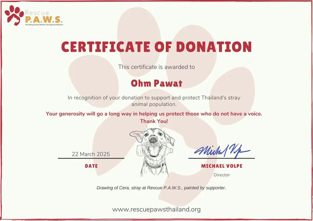 💞 PROJEK BIRTHDAY OHM PAWAT 💞

TGL 22 MARET 2025

 Pemberian donasi kepada komunitas peduli hewan ( anjing) melalui tempat *RESCUE PAWS THAI*. 

#ohmpawat
#OhmPawatBirthdayProject2025
#HappyOhmPawat25th
#ยิ้ม5พันของโอมภวัต
<a href="/ohmpawatt/">Ohmpawat</a> 
<a href="/Ohmpawat_Family/">Ohmpawat_Family</a>