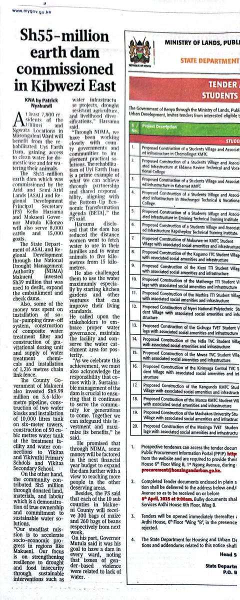 State Dept for The ASALs and Regional Development (@asals_regional) on Twitter photo <a href="/harsama_kello/">PS Kello Harsama,CBS</a> commissioned 55million earth dam in Kibwezi East- in <a href="/MyGovKe/">My Gov</a> pullout, Tuesday 25th March.
<a href="/TheStarKenya/">TheStarKenya</a>
<a href="/EACAffairsKenya/">Ministry of EAC,ASALs & Regional Development Kenya</a>
<a href="/CSBeatriceMoe/">Hon. Beatrice Askul Moe</a> <a href="/harsama_kello/">PS Kello Harsama,CBS</a> commissioned 55million earth dam in Kibwezi East- in <a href="/MyGovKe/">My Gov</a> pullout, Tuesday 25th March.
<a href="/TheStarKenya/">TheStarKenya</a>
<a href="/EACAffairsKenya/">Ministry of EAC,ASALs & Regional Development Kenya</a>
<a href="/CSBeatriceMoe/">Hon. Beatrice Askul Moe</a>