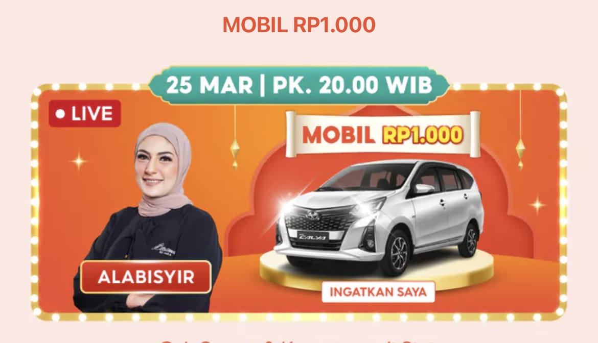 coy lu nungguin gak sih
#ShopeeLiveMobilRP1000HariIni aku udah ga sabar bnget pengen ikutan ini biar dapet mobil harga rp 1000
shope.ee/1LIOkbkAJX