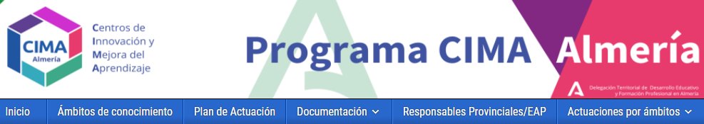 Andres Egea (@anegeamar) on Twitter photo Ponemos en marcha el portal CIMA Almería, ventana de la innovación educativa en Almería y apoyo a nuestros centros en el desarrollo del Programa CIMA. <a href="/Francisco_Educ/">Francisco Alonso Martínez</a> <a href="/EducaAnd/">Consejería Desarrollo Educativo y FP</a> <a href="/DG_IFP/">DG de Innovación y Formación del Profesorado</a> 👇👇👇
blogsaverroes.juntadeandalucia.es/cimaalmeria/ Ponemos en marcha el portal CIMA Almería, ventana de la innovación educativa en Almería y apoyo a nuestros centros en el desarrollo del Programa CIMA. <a href="/Francisco_Educ/">Francisco Alonso Martínez</a> <a href="/EducaAnd/">Consejería Desarrollo Educativo y FP</a> <a href="/DG_IFP/">DG de Innovación y Formación del Profesorado</a> 👇👇👇
blogsaverroes.juntadeandalucia.es/cimaalmeria/