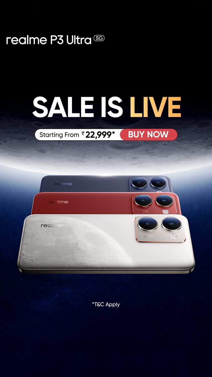 ParthNeve's tweet photo. The realme P3 Ultra 5G is officially on Sale from 12 Noon onwards! Get your hands on the Ultra Beast and Slayyyyy!

#realmeP3Ultra5G #SlayTheUltraWay

Check out here:
https://t.co/lCk2BoYyDl https://t.co/sTiU8eKLyX