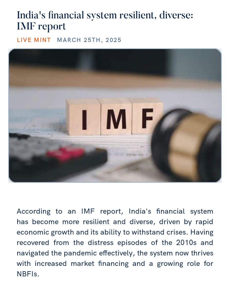 India's financial system resilient, diverse: IMF report
livemint.com/economy/indias… 

via NaMo App