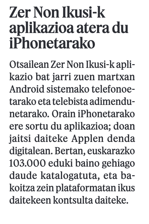 Zer Non Ikusi-k aplikazioa atera du iPhonetarako

<a href="/urtziurkizu/">Urtzi Urkizu</a> <a href="/ZerNonIkusi/">ZerNonIkusi</a> <a href="/AldatuGidoia/">Aldatu Gidoia</a>