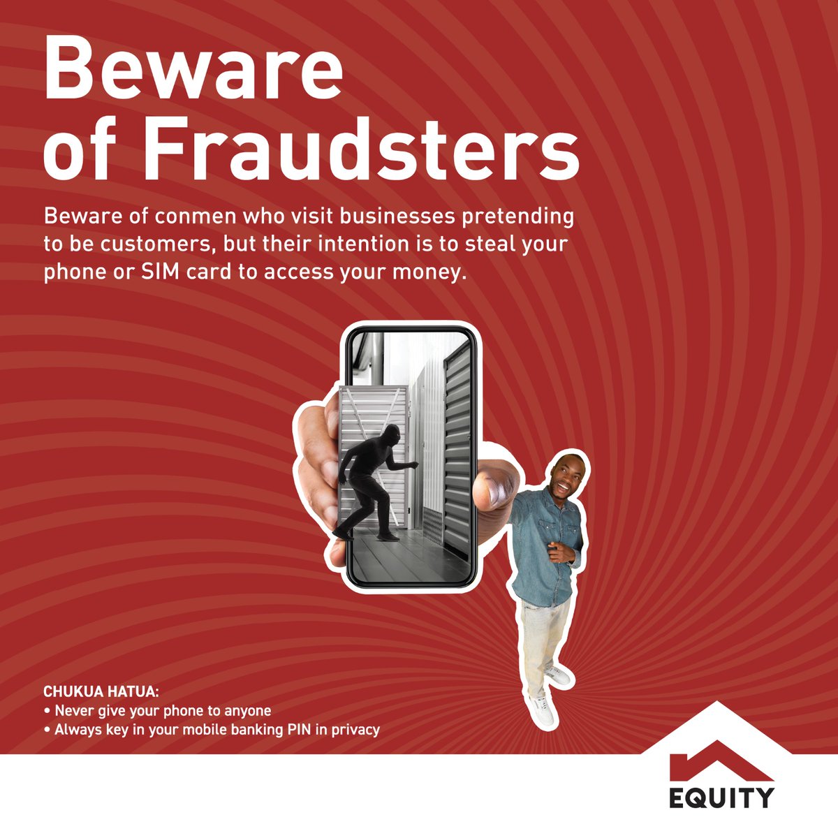 Kaa rada! When serving anyone at your business premises, make sure your phone is in a safe place and out of reach. Tena, ukiweka password, make sure unaiweka in secret.

Tambua michezo ya wakora!

#KaaRada #UsikubaliKuchezwa