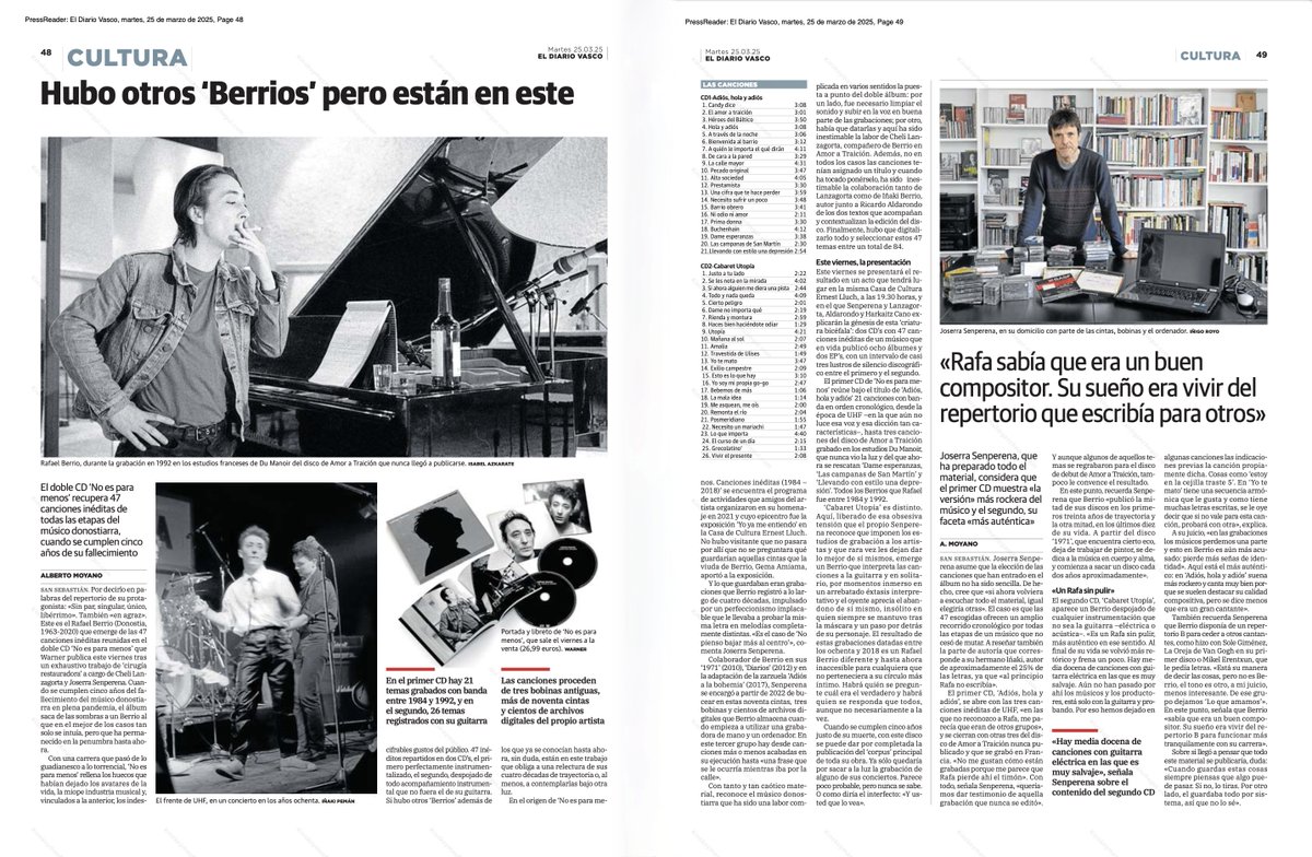 Hablo con <a href="/eljukebox/">Alberto Moyano</a> sobre "No es para menos" de Rafael Berrio. <a href="/diariovasco/">El Diario Vasco</a>