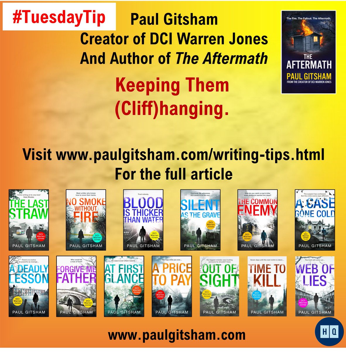Dr Paul Gitsham (The Aftermath - out now) (@dcijoneswriter) on Twitter photo Welcome to this week's #TuesdayTip!
I might not be an expert, but after 14 books Iāve learned a thing or two.
"Keeping Them (Cliff)hanging."
Follow the link paulgitsham.com/writing-tips/tā¦
R U a writer with a tip? DM me
#TheAftermath
#WritingTips
<a href="/CrimeReaders/">The Crime Readersā Association</a>
@theCWA Welcome to this week's #TuesdayTip!
I might not be an expert, but after 14 books Iāve learned a thing or two.
"Keeping Them (Cliff)hanging."
Follow the link paulgitsham.com/writing-tips/tā¦
R U a writer with a tip? DM me
#TheAftermath
#WritingTips
<a href="/CrimeReaders/">The Crime Readersā Association</a>
@theCWA