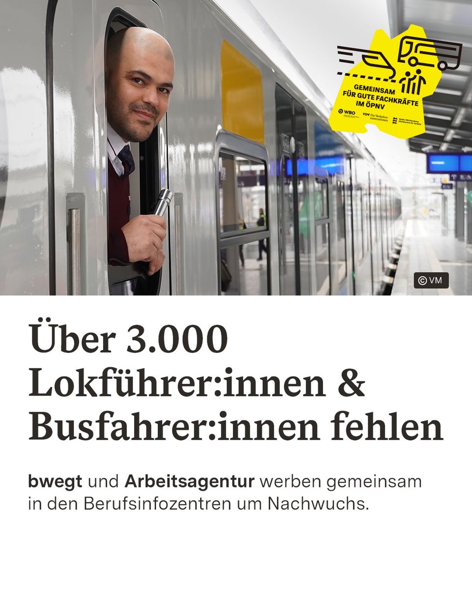 Winfried Hermann (@winnehermann) on Twitter photo Der #Fachkräftemangel als Chance! Noch nie war es so einfach Lokführer:in oder Busfahrer:in zu werden. Wir helfen mit <a href="/bwegtBW/">bwegt – Mobilität für Baden-Württemberg</a> und werben in den Arbeitsagenturen für Jobs bei Bus & Bahn. Der #Fachkräftemangel als Chance! Noch nie war es so einfach Lokführer:in oder Busfahrer:in zu werden. Wir helfen mit <a href="/bwegtBW/">bwegt – Mobilität für Baden-Württemberg</a> und werben in den Arbeitsagenturen für Jobs bei Bus & Bahn.