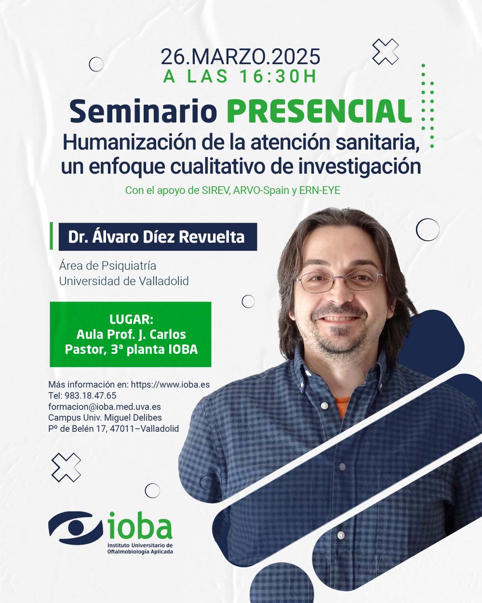 Os recordamos que mañana a las 16:30h. podréis disfrutar de forma presencial del #Seminario del Dr. Álvaro Díez Revuelta sobre la "#Humanización de la #AtenciónSanitaria, un enfoque cualitativo de #Investigación". ¡No te lo pierdas!
ℹ️ Info: acortar.link/o0R8Gn 
#IOBA