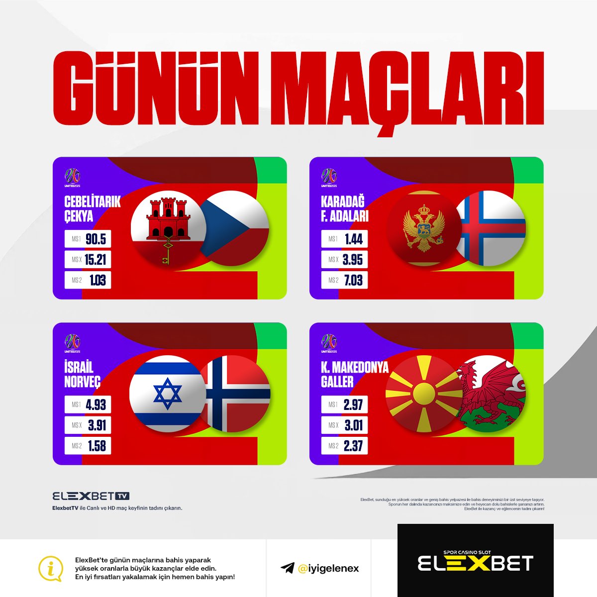 ⭐ Bugün Sahada Kimler Var?

🔔 4 dev maç, 90 dakika heyecan! Kazançlar gol gibi yağacak!

🔝 Topa vuran da kazanır, tahminini tutturan da!

👑 Futbolun dilinden anlıyorsan Elexbet ile sahaya çık, kazançları cebe indir!

📱 Güncel Giriş İçin Tıkla: ws.tc/elexbet