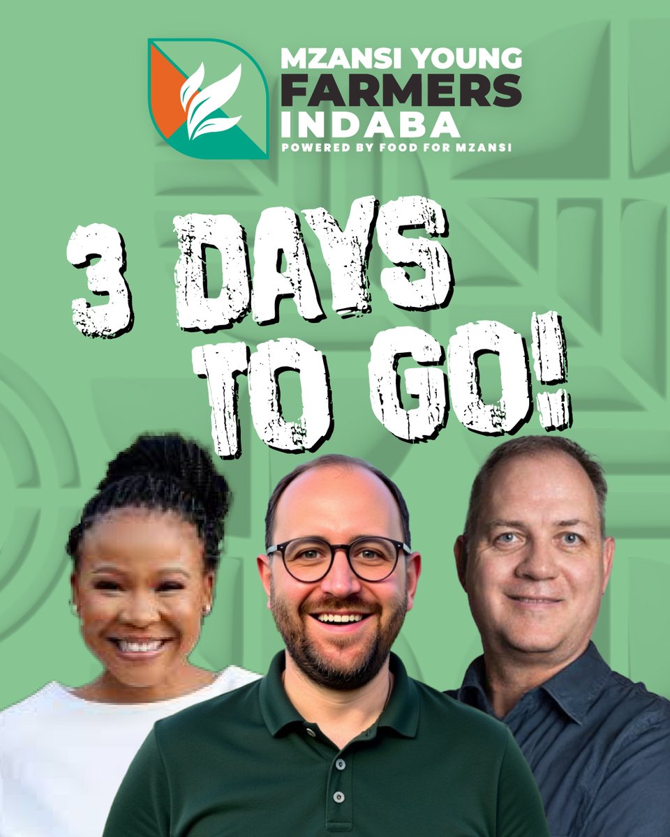 3 days to go! 🚀
Agritech. Digital farming. AI. The future is now, and we’ll be unpacking how cutting-edge technology is shaking up agriculture. It’s all going down at the 2025 Mzansi Young Farmers Indaba! 
🎟️quicket.co.za/events/303595-…