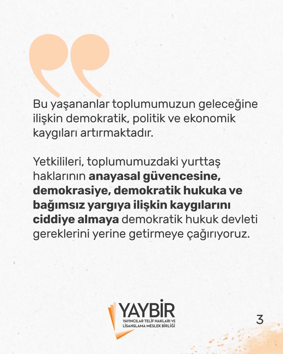 Yetkilileri, toplumumuzdaki yurttaş haklarının anayasal güvencesine, demokrasiye, demokratik hukuka ve bağımsız yargıya ilişkin kaygıları ciddiye almaya demokratik hukuk devleti gereklerini yerine getirmeye çağırıyoruz.
