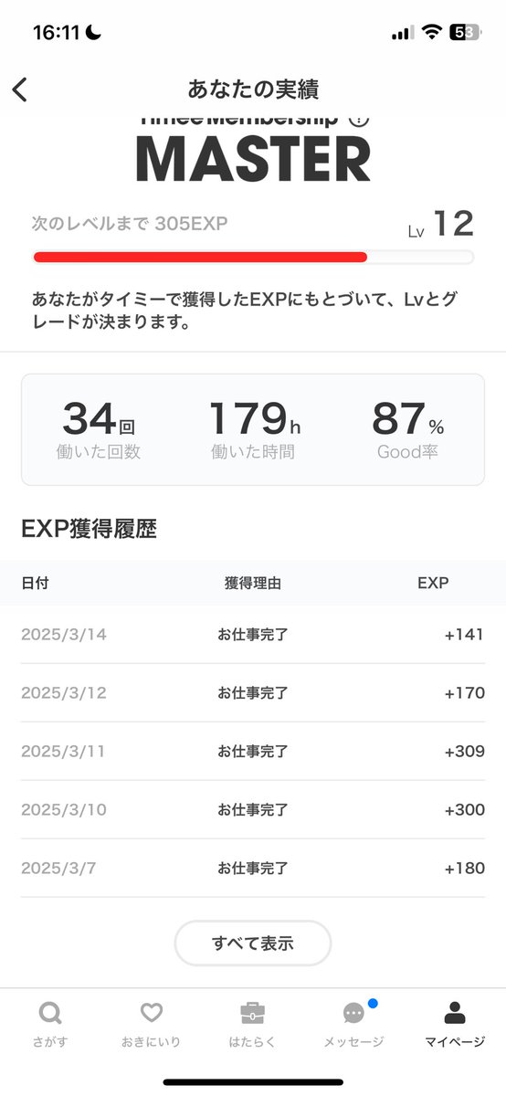 もうちょっとで９０%だ　頑張るぞ　#タイミー
