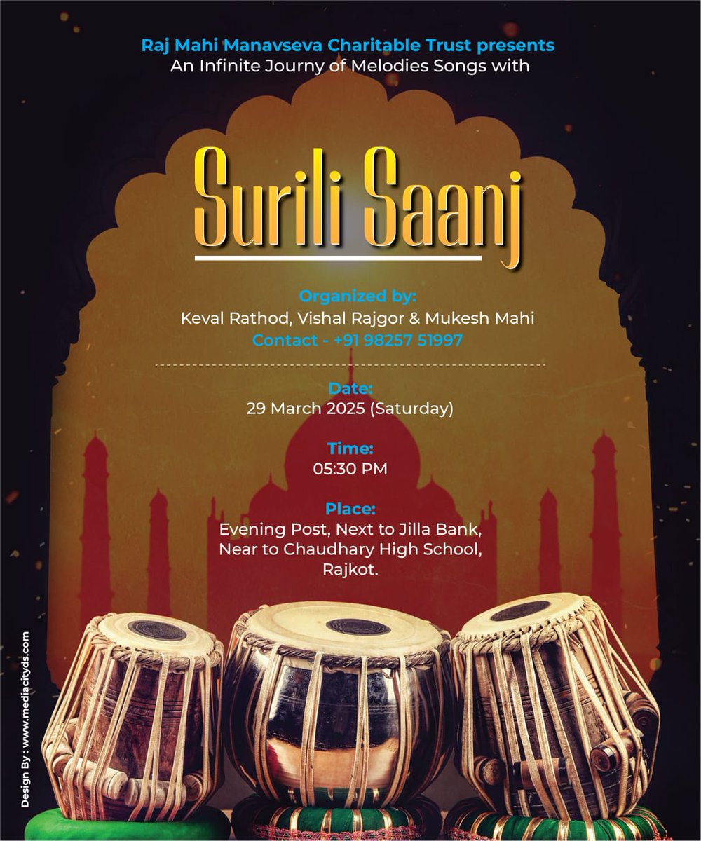 KevalRRathod1's tweet photo. 🎶 Let’s Celebrate Music! 🎶
Surili Saanj is all set to create magic with soulful Hindi melodies! 🎤✨ Join us for an unforgettable evening filled with music, rhythm, and emotions. Let’s sing and make memories together! 💃
#surilisaanj #livemusic #hindisongsnight #musicalevening https://t.co/NTcdbwOjLg