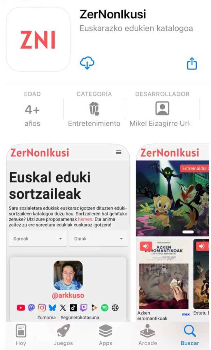 PantailakEusk's tweet photo. 📡 ADI! @ZerNonIkusi|ren aplikazioa orain iPhonetarako ere eskuragarri! Plataforma eta sareetan euskaraz dauden edukien katalogo zabala topatuko duzue bertan, jaitsi hemendik iPhonerako: https://t.co/WhJEP8YCbc Eta zabaldu lau haizetara! 🦾📡 https://t.co/IwF5nb91k2