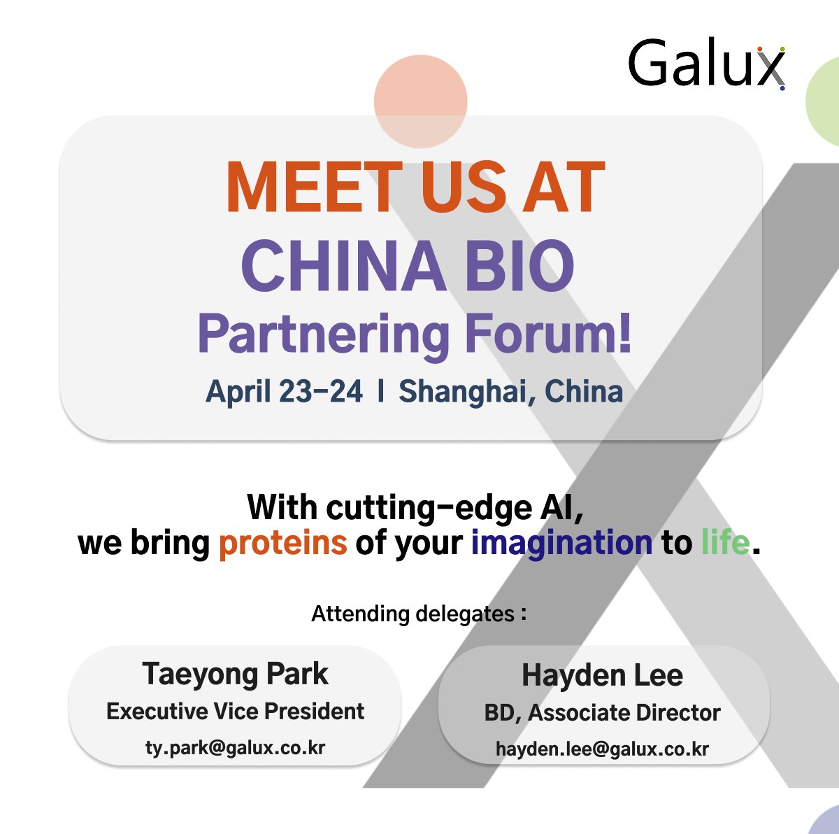 Galux2020's tweet image. If you are attending #ChinaBioPartnering Forum and looking to harness cutting-edge #AI for #drugdiscovery , let’s connect. Schedule a meeting with us to explore potential collaborations and discuss how we can shape the future of AI-powered #protein design: informaconnect.com/chinabio-partn…