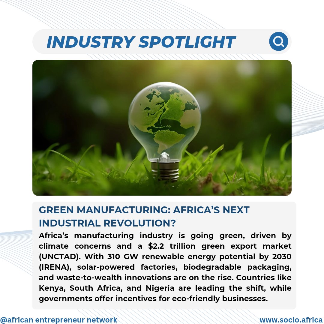 Africa’s factories are going green! ♻️ From solar-powered production to waste-to-wealth innovations, sustainable manufacturing is on the rise. Is this the future of African industry? Let’s talk! 🌍✨ #GreenManufacturing #SustainableAfrica #viralpost #foryoupage
#explorepage